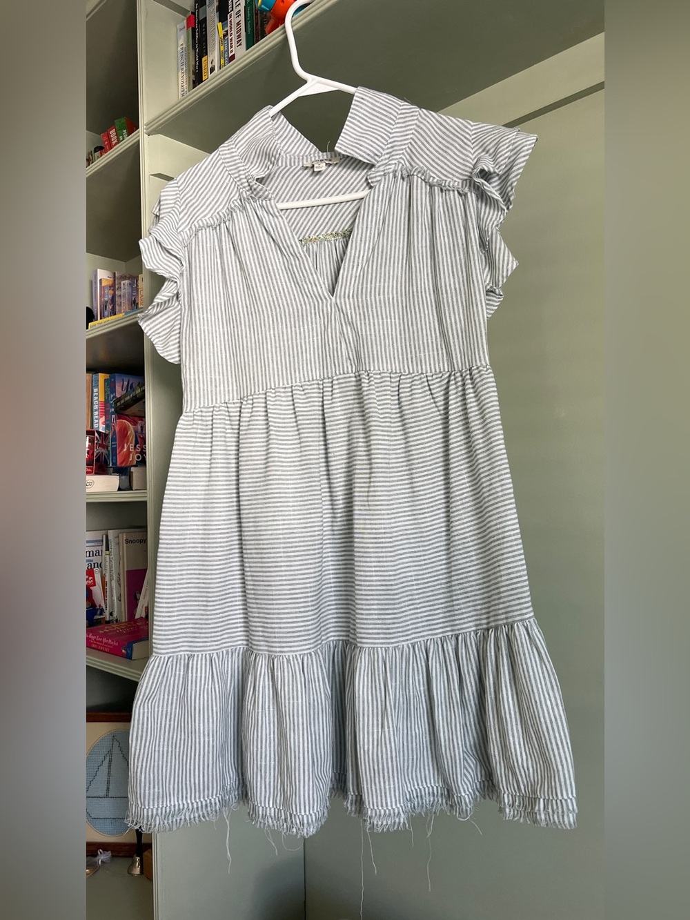 Umgee Striped Ruffle Sleeve Dress - White & Green